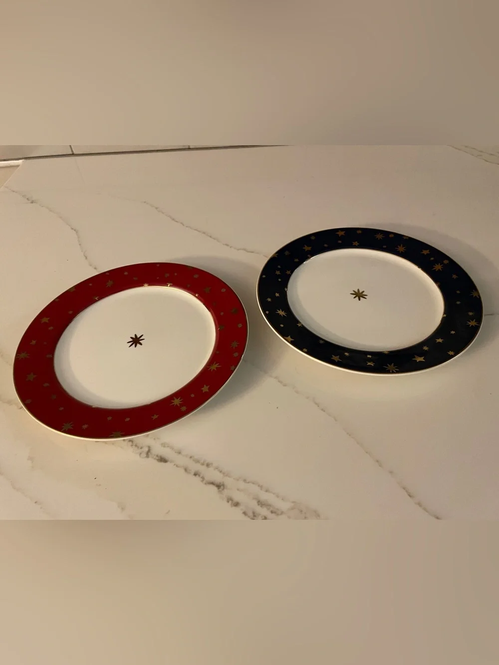 Galaxy by Sakura Red or Blue and White Salad Plate with 14K Gold Accents